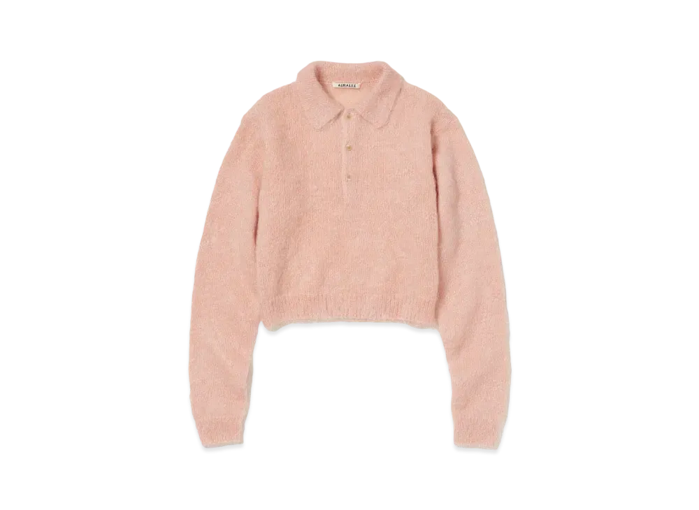 AURALEE Brushed Super Kid Mohair Knit Short Polo "Pink Beige"