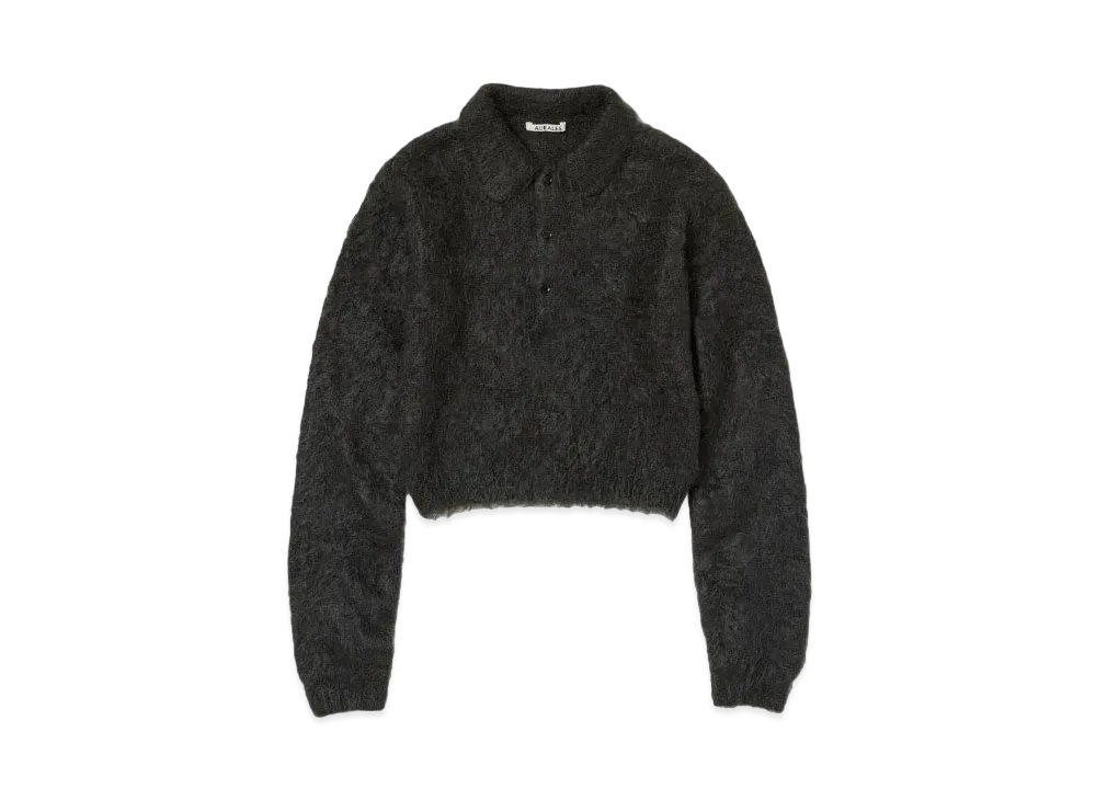 AURALEE Brushed Super Kid Mohair Knit Short Polo "Ink Black"