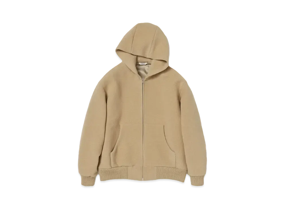 AURALEE Double Cloth Heavy Wool Pile Zip Hoodie "Beige"