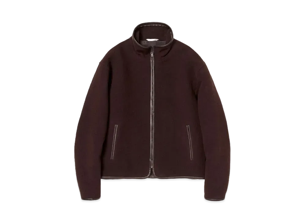 AURALEE Double Cloth Heavy Wool Pile Zip Blouson "Dark Brown"