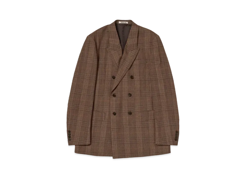 AURALEE Bluefaced Wool Check Double-Breasted Jacket "Brown Check"