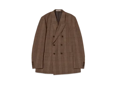 AURALEE Bluefaced Wool Check Double-Breasted Jacket "Brown Check"