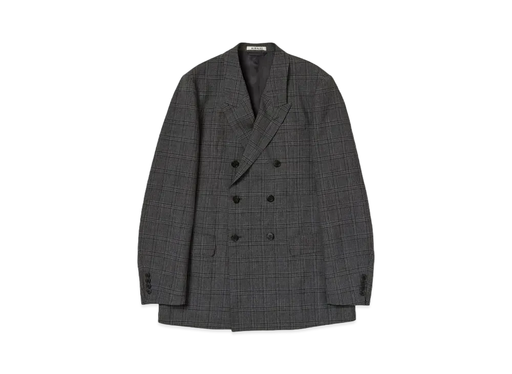 AURALEE Bluefaced Wool Check Double-Breasted Jacket "Charcoal Check"