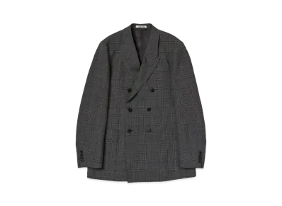 AURALEE Bluefaced Wool Check Double-Breasted Jacket "Charcoal Check"