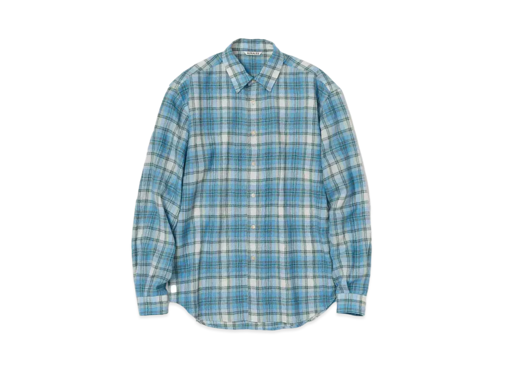 AURALEE Airy Wool Check Shirt "Blue"