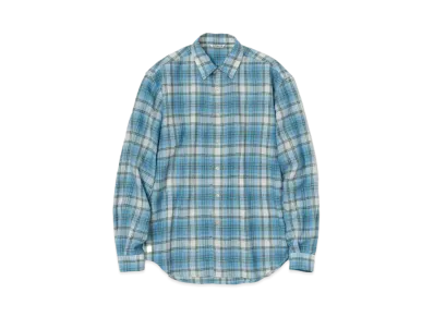 AURALEE Airy Wool Check Shirt "Blue"