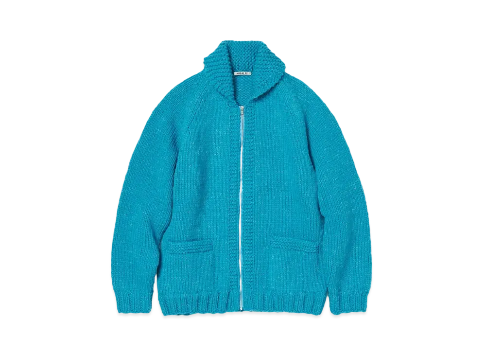 AURALEE Silk Wool Hand Knit Cowichan "Aqua Blue"
