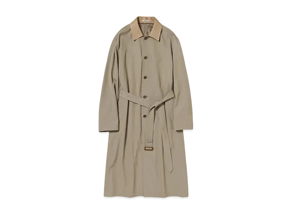 AURALEE Light Wool Max Gabardine Chambray Soutein Collar Coat "Khaki Beige Chambray"