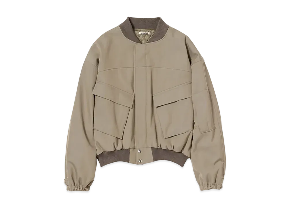 AURALEE Light Wool Max Gabardine Chambray Padded Flight Blouson "Khaki Beige Chambray"