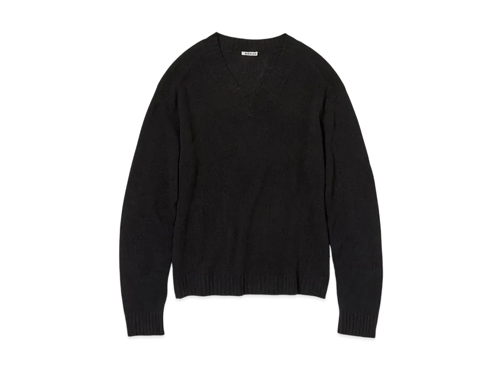AURALEE Summer Cashmere Knit V-Neck P/O "Black"