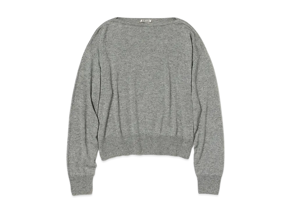 AURALEE Super Fine Cashmere Silk Knit Boat Neck P/O "Top Gray"
