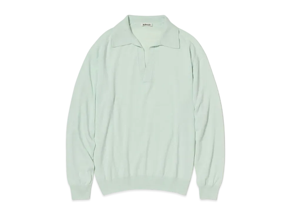AURALEE Super Fine Cashmere Silk Knit Skipper Polo "White Green"