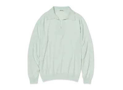 AURALEE Super Fine Cashmere Silk Knit Skipper Polo "White Green"