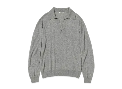 AURALEE Super Fine Cashmere Silk Knit Skipper Polo "Top Gray"