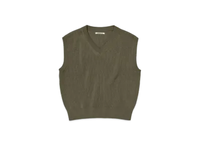 AURALEE Flat Yarn Rib Knit Vest "Khaki"