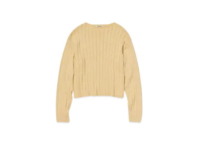 AURALEE Flat Cord Yarn Wide Rib Knit Boat Neck P/O "Dusty Yellow"