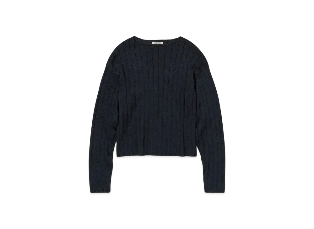 AURALEE Flat Cord Yarn Wide Rib Knit Boat Neck P/O "Dark Navy"