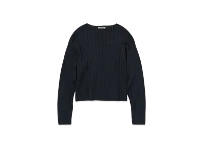 AURALEE Flat Cord Yarn Wide Rib Knit Boat Neck P/O "Dark Navy"