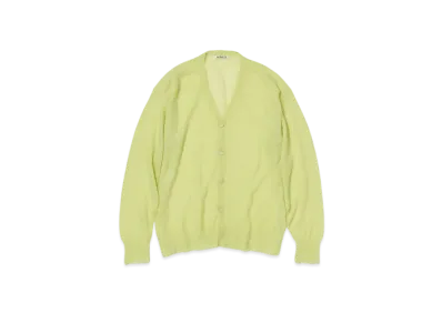 AURALEE Kid Mohair Sheer Knit Cardigan "Lime Yellow"