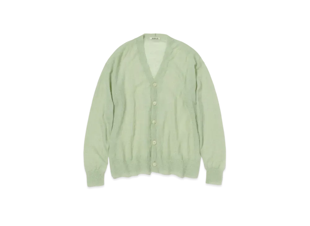 AURALEE Kid Mohair Sheer Knit Cardigan "Pale Green"