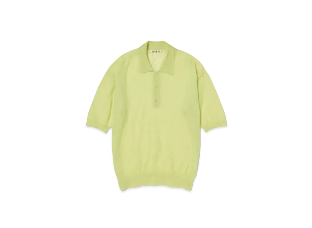 AURALEE Kid Mohair Sheer Knit Polo "Lime Yellow"