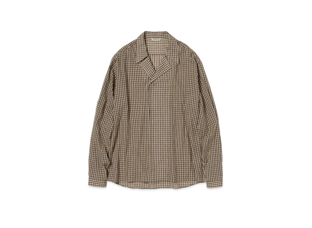 AURALEE Airy Light Cotton Check P/O Shirt "Brown"