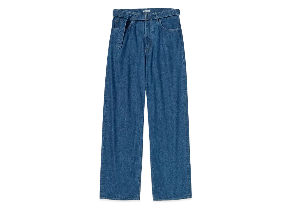 AURALEE Selvedge Light Oz Denim Belted Pants "Washed Indigo"