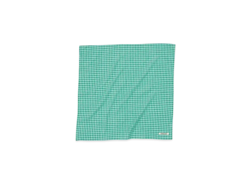 AURALEE Airy Light Cotton Check Scarf "Green"