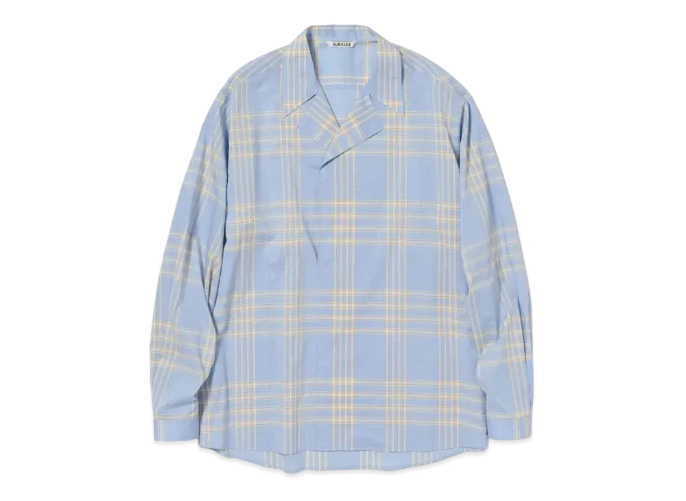 AURALEE Washed Finx Typewriter Check P/O Shirt "Light Blue"