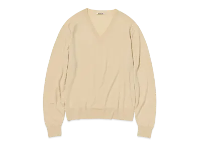 AURALEE Product Dyed Wool Knit V-Neck P/O "Yellow"