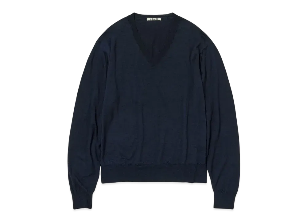 AURALEE Product Dyed Wool Knit V-Neck P/O "Navy"