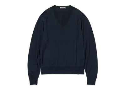 AURALEE Product Dyed Wool Knit V-Neck P/O "Navy"