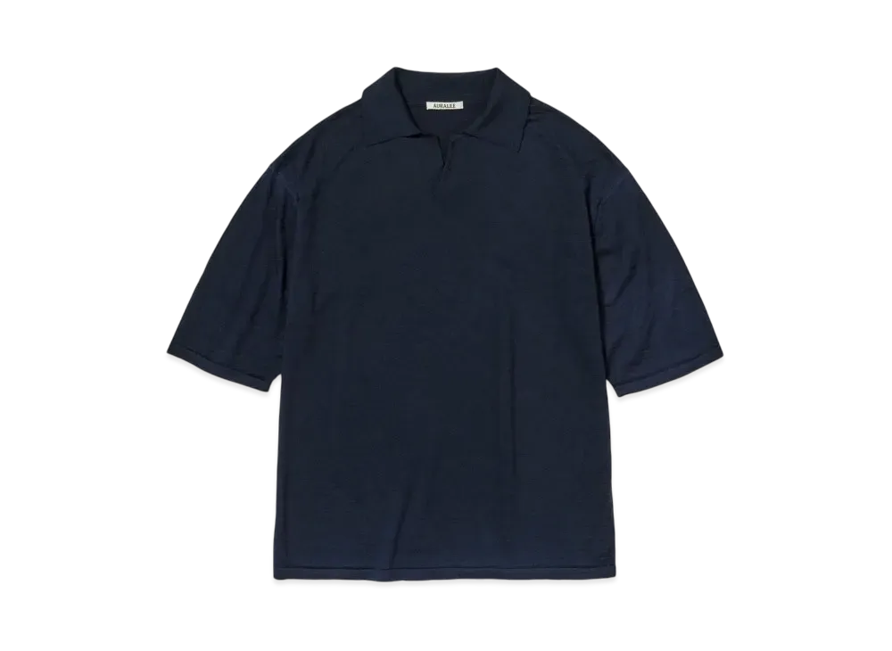 AURALEE Product Dyed Wool Knit Polo "Navy"