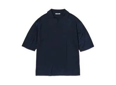 AURALEE Product Dyed Wool Knit Polo "Navy"