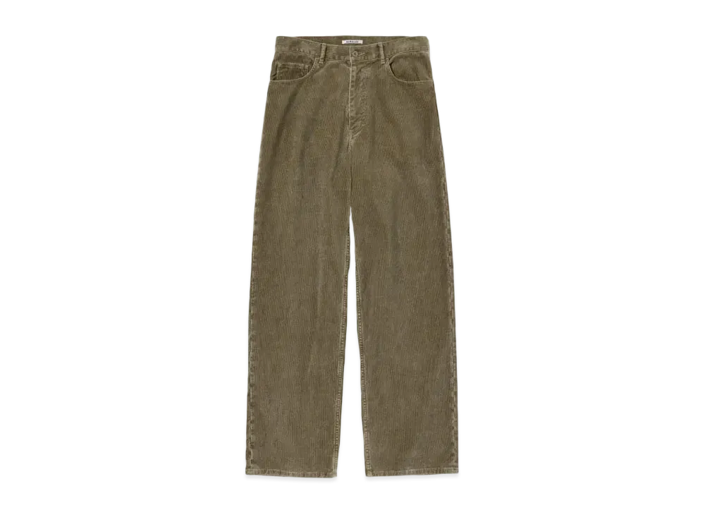 AURALEE Pigment Dye Finx Corduroy Wide 5P Pants "Olive Brown"