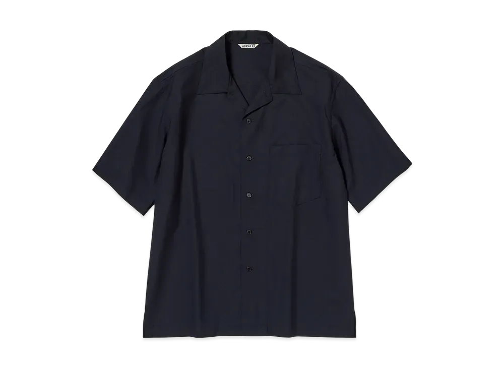 オーラリー スーパーファイン トロピカルウール オープンカラー 半袖シャツ "トップダークネイビー"