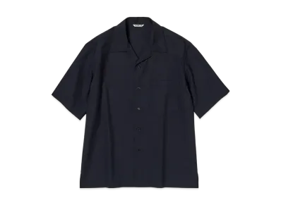 AURALEE Super Fine Tropical Wool Open Collar Half Sleeved Shirt "Top Dark Navy"