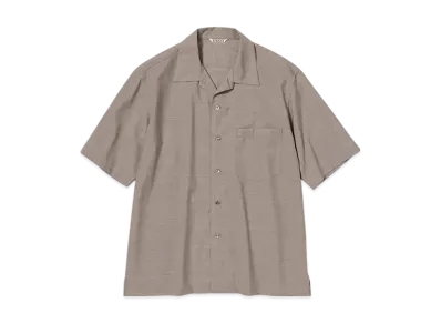 AURALEE Super Fine Tropical Wool Open Collar Half Sleeved Shirt "Top Light Brown"