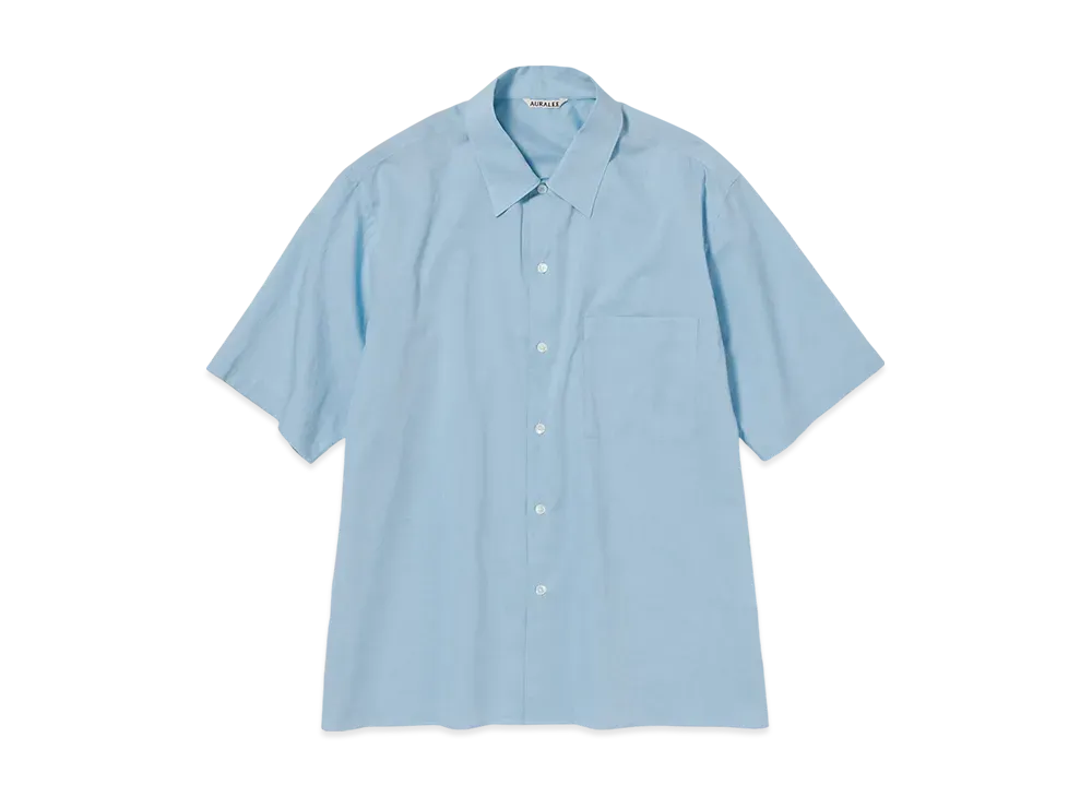 AURALEE Washed Finx Typewriter Open Collar Half Sleeved Shirt "Light Blue"