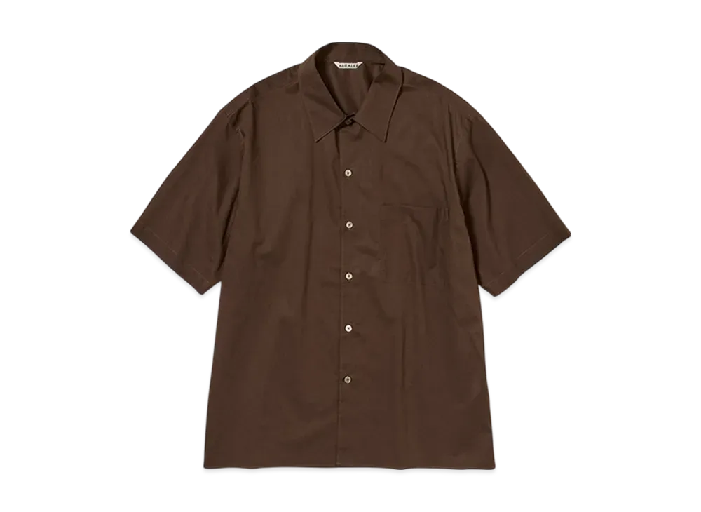 オーラリー ウォッシュド フィンクスタイプ ライター オープンカラー ハーフスリーブ シャツ "ダークブラウン"