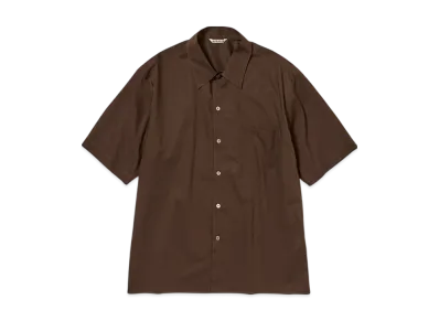 AURALEE Washed Finx Typewriter Open Collar Half Sleeved Shirt "Dark Brown"