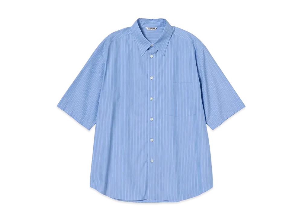 AURALEE Suvin High Count Cloth Stripe Half Sleeved Shirt "Blue Stripe"