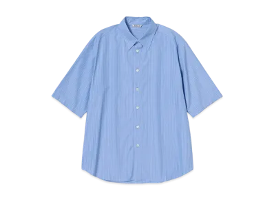 AURALEE Suvin High Count Cloth Stripe Half Sleeved Shirt "Blue Stripe"