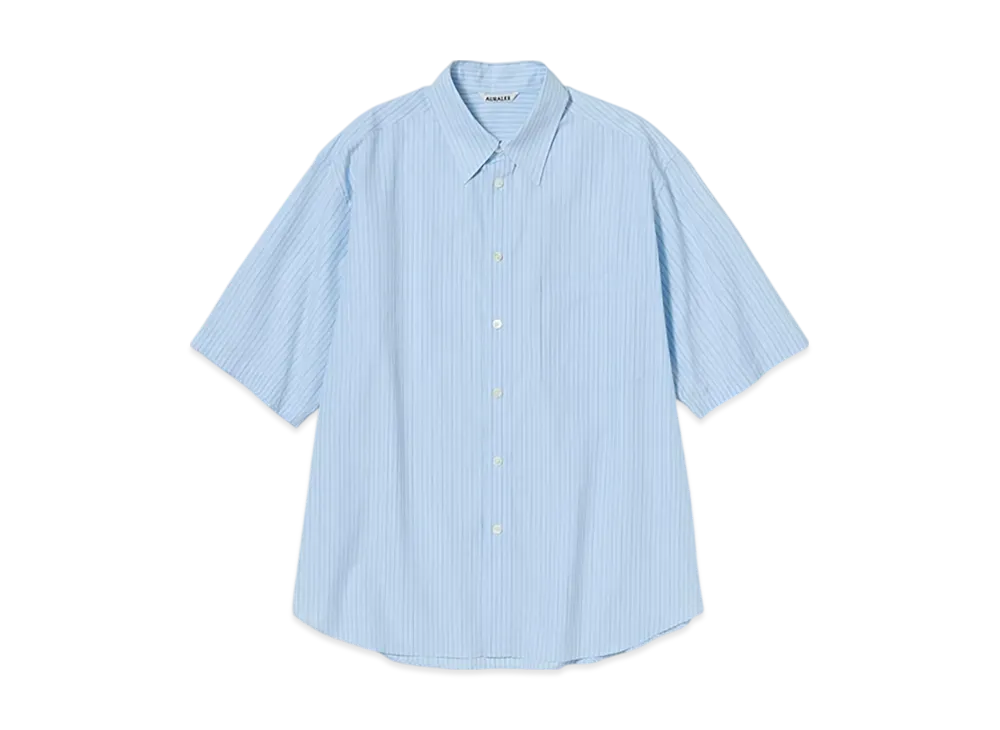 AURALEE Suvin High Count Cloth Stripe Half Sleeved Shirt "Light Blue Stripe"