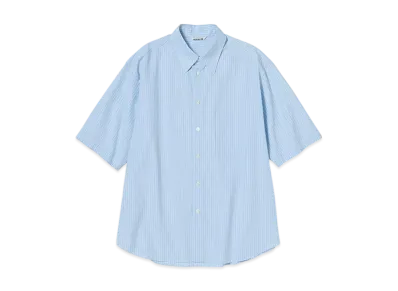 AURALEE Suvin High Count Cloth Stripe Half Sleeved Shirt "Light Blue Stripe"