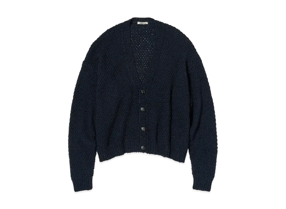 AURALEE Cotton Cashmere Cord Knit Cardigan "Navy/Black"