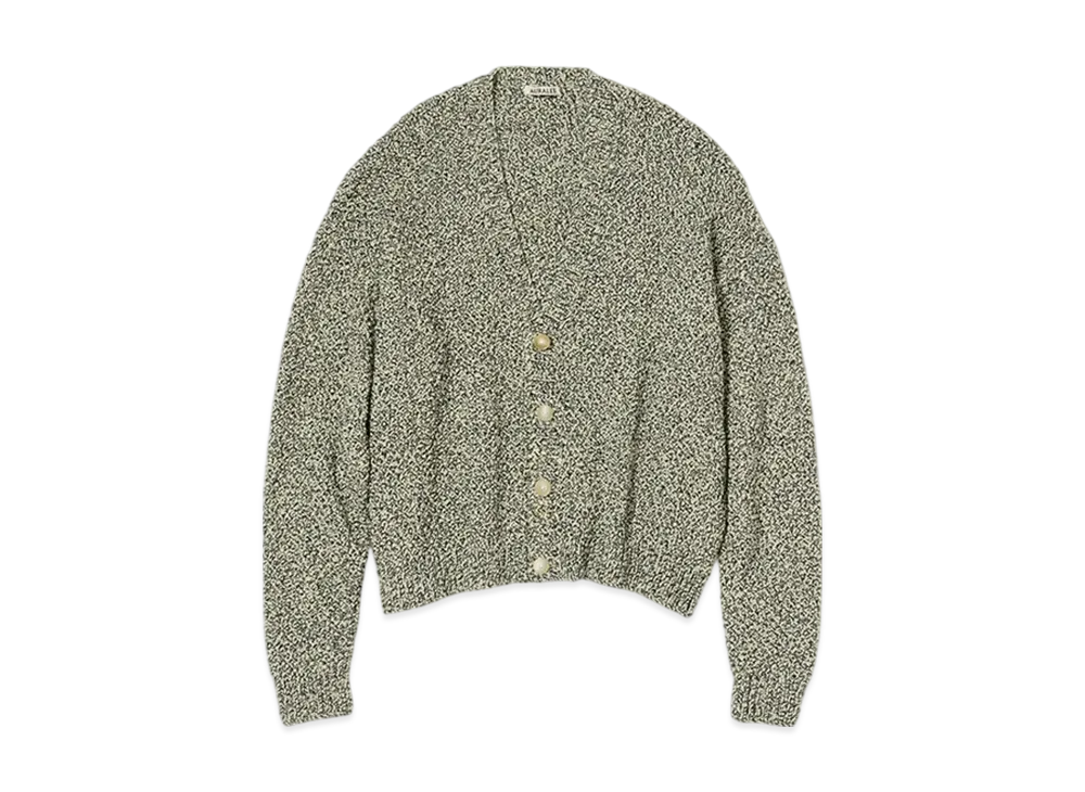 AURALEE Cotton Cashmere Cord Knit Cardigan "Lime/Navy"