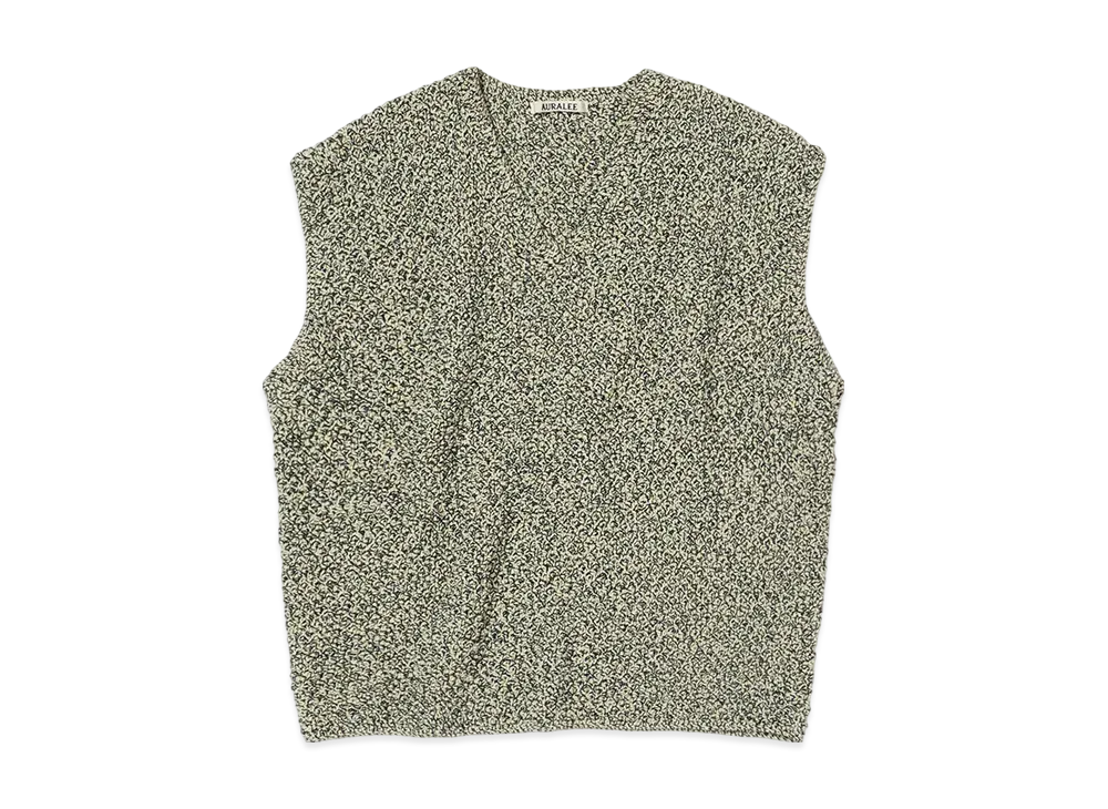 AURALEE Cotton Cashmere Cord Knit Vest "Lime/Navy"