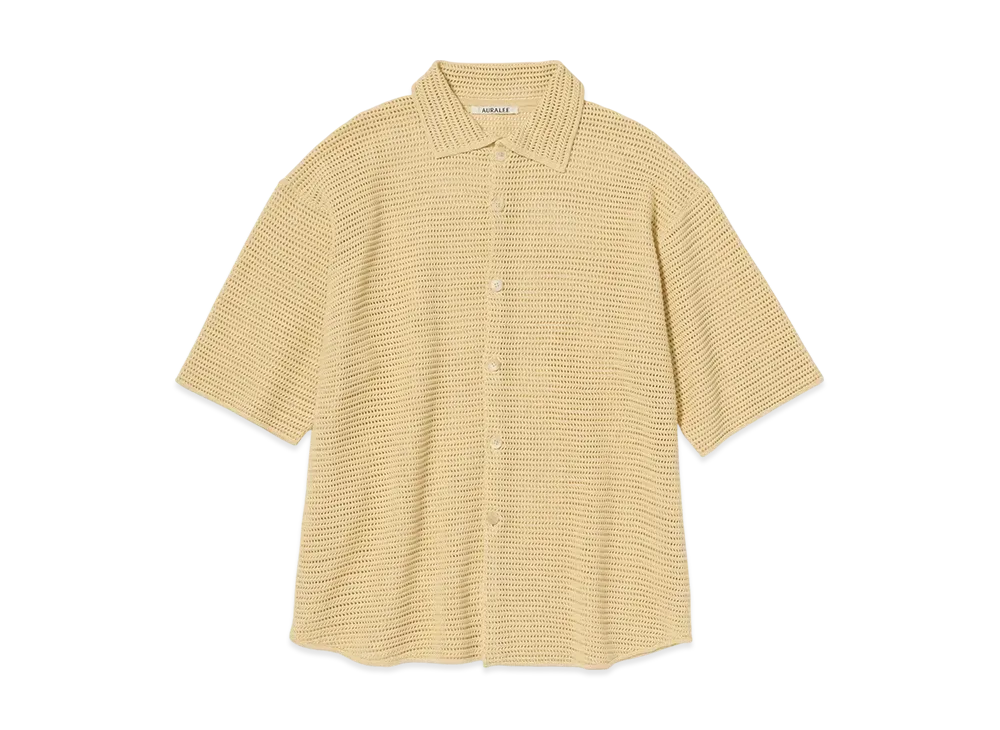 AURALEE Cotton Mesh Knit Half Sleeved Shirt "White Yellow"