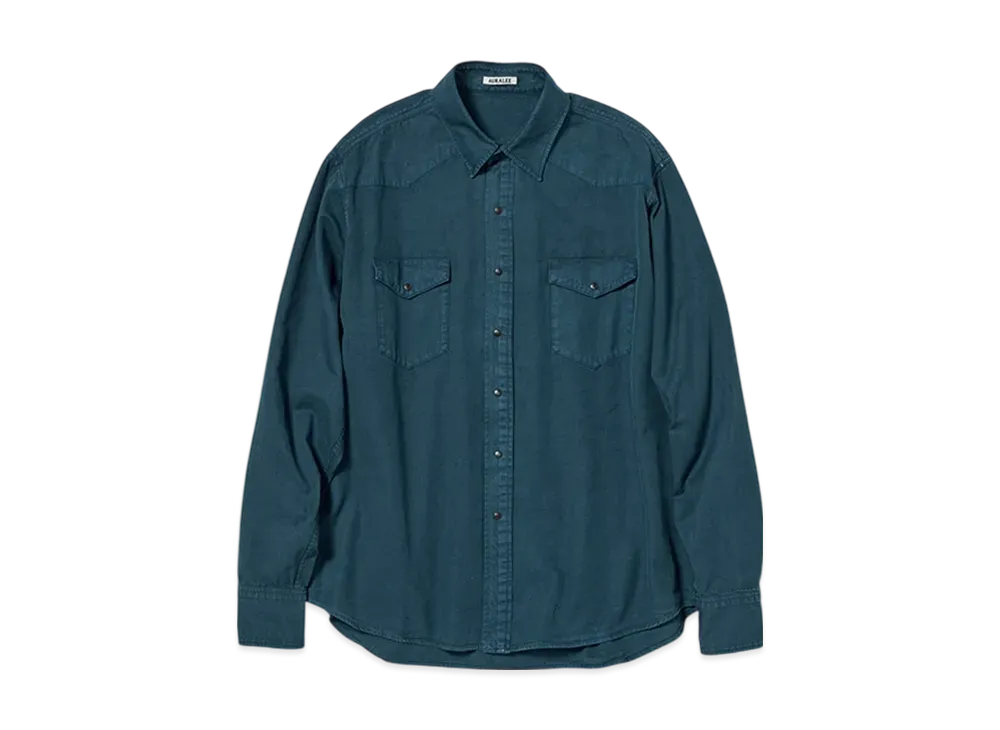 AURALEE Product Dyed Finx Gabardine Western Shirt "Dyed Navy"
